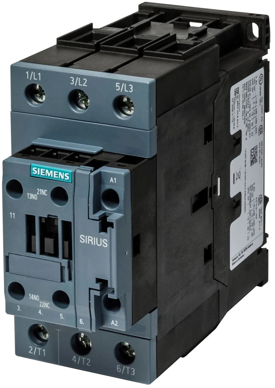 SIEMENS 3RT2035-1BB00 CONTACTOR 3-POLE 40A 18.5KW 24VDC 1NO+1NC AUXILIARY SCREW TERMINAL