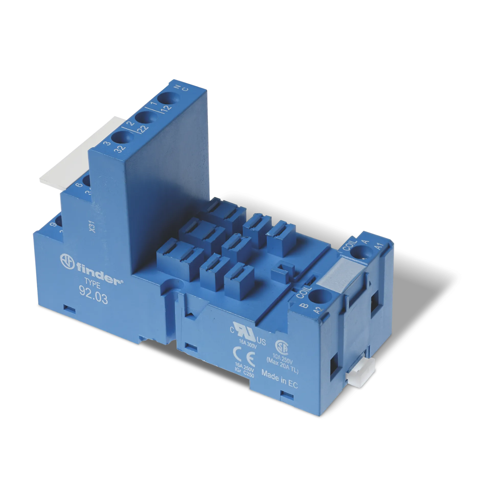 FINDER 92.03.SMA HEAVY DUTY SOCKET BASE | 11-PIN DIN RAIL 92 SERIES | FITS 62 SERIES | MAX RATED 16A